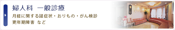 婦人科一般診療：月経に関する諸症状・おりもの・がん検診・更年期障害  など