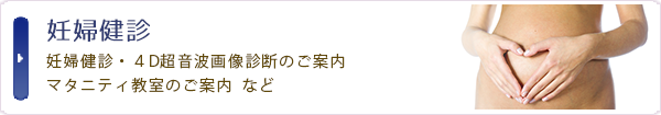 妊婦健診：妊婦健診・４D超音波画像診断のご案内・マタニティ教室のご案内  など